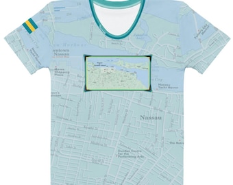 Camiseta de algodón con cuello redondo para mujer con el mapa de Nassau
