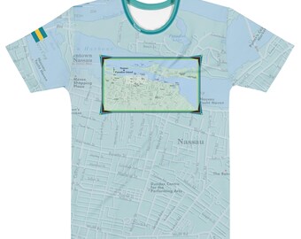 Camiseta de cuello redondo de algodón para hombre con el mapa de Nassau
