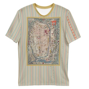 Camiseta unisex con mapa antiguo de Kioto y Torii