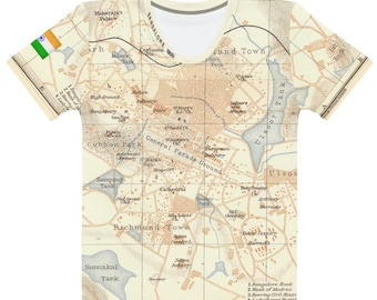 Bangalore 1900 Map Damen-Baumwoll-T-Shirt mit Rundhalsausschnitt