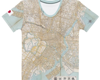 Tokyo 1905 Map Damen-Baumwoll-T-Shirt mit Rundhalsausschnitt