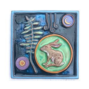 Handmade Ceramic Backyard Wonderlings Hare Tile