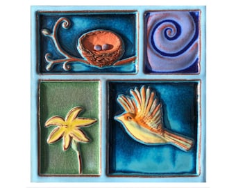 Handmade Ceramic Nests and Birds - Wings Up