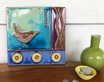 Handmade Ceramic Lush Life Feisty Wren Tile