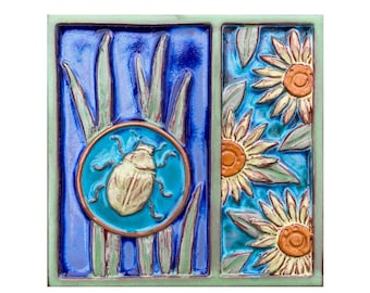 Handmade Ceramic Backyard Wonderlings Beetle Tile