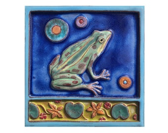 Handmade Ceramic Backyard Wonderlings Frog Tile