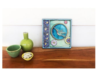 Handmade Ceramic Backyard Wonderlings Hummingbird Tile