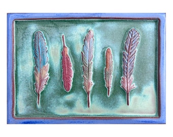 Handmade Feather Study Clay Tile (Celadon)