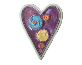 Handmade Circle Mosaic Heart Tile - Pink