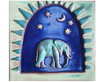 Handmade Clay Animal Icons Elephant Tile
