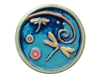 Handmade Ceramic Counter Balance Dragonfly Tile
