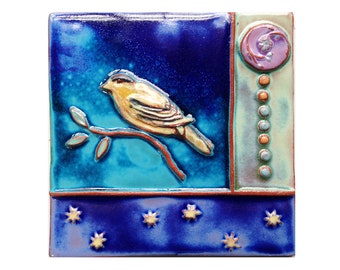 Handmade Ceramic Lush Life Goldfinch Tile