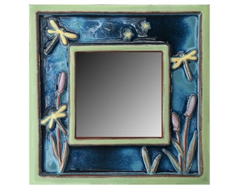 Handmade Ceramic Dragonfly Mirror Tile