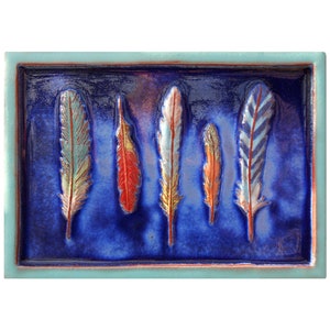 Handmade Feather Study Clay Tile (Blue)