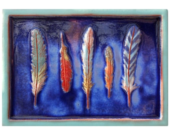 Handmade Feather Study Clay Tile (Blue)