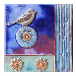 Handmade Ceramic Lush Life Ball Bird Tile
