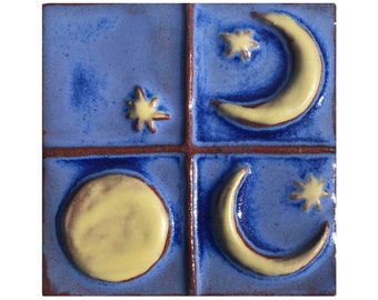 Handmade Ceramic Phases of the Moon Tile