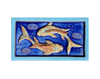Handmade Ceramic Two Koi Tile