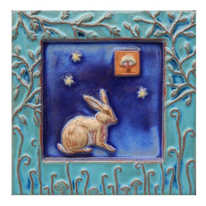 Handmade Ceramic Woodland Creatures Hare Tile