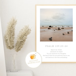PSALM 139:23-24 BIBLE VERSE Wall Art | Natural Beach, Rocks Christian Print | Instant Download