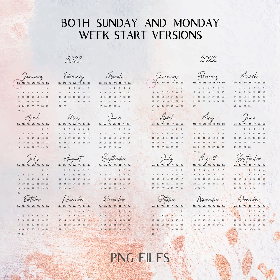 2021 2022 calendar printable year at a glance planner etsy