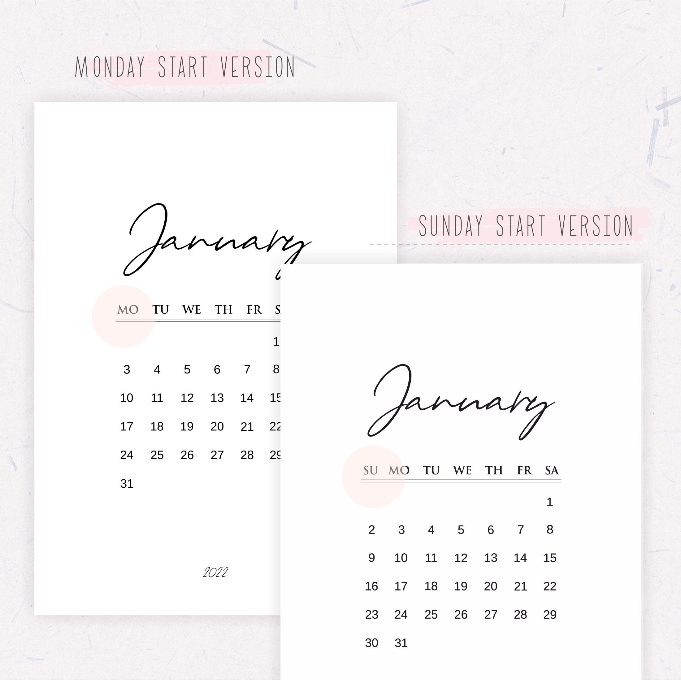 printable 2022 wall calendar modern monthly calendar etsy