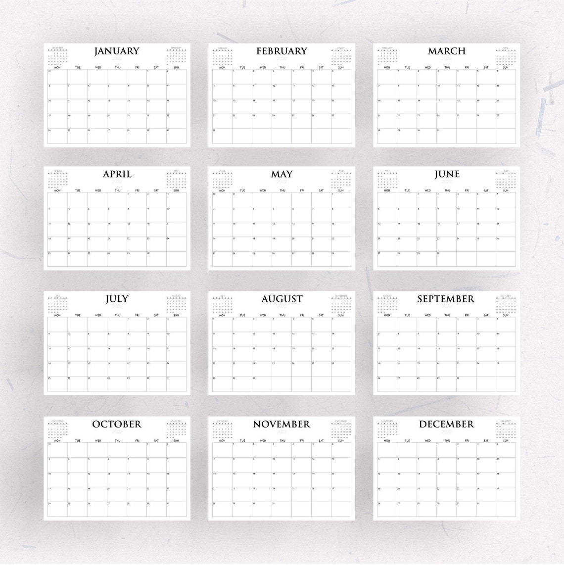 2022 printable calendar 2022 big wall calendar 2022 large