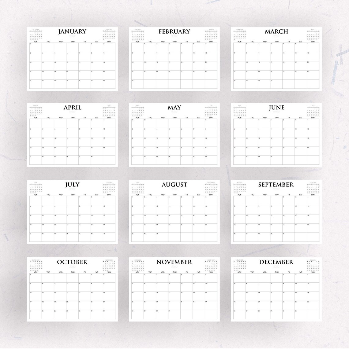 Printable 2022 Yearly Wall Calendar Large 2022 Calendar Etsy All In 