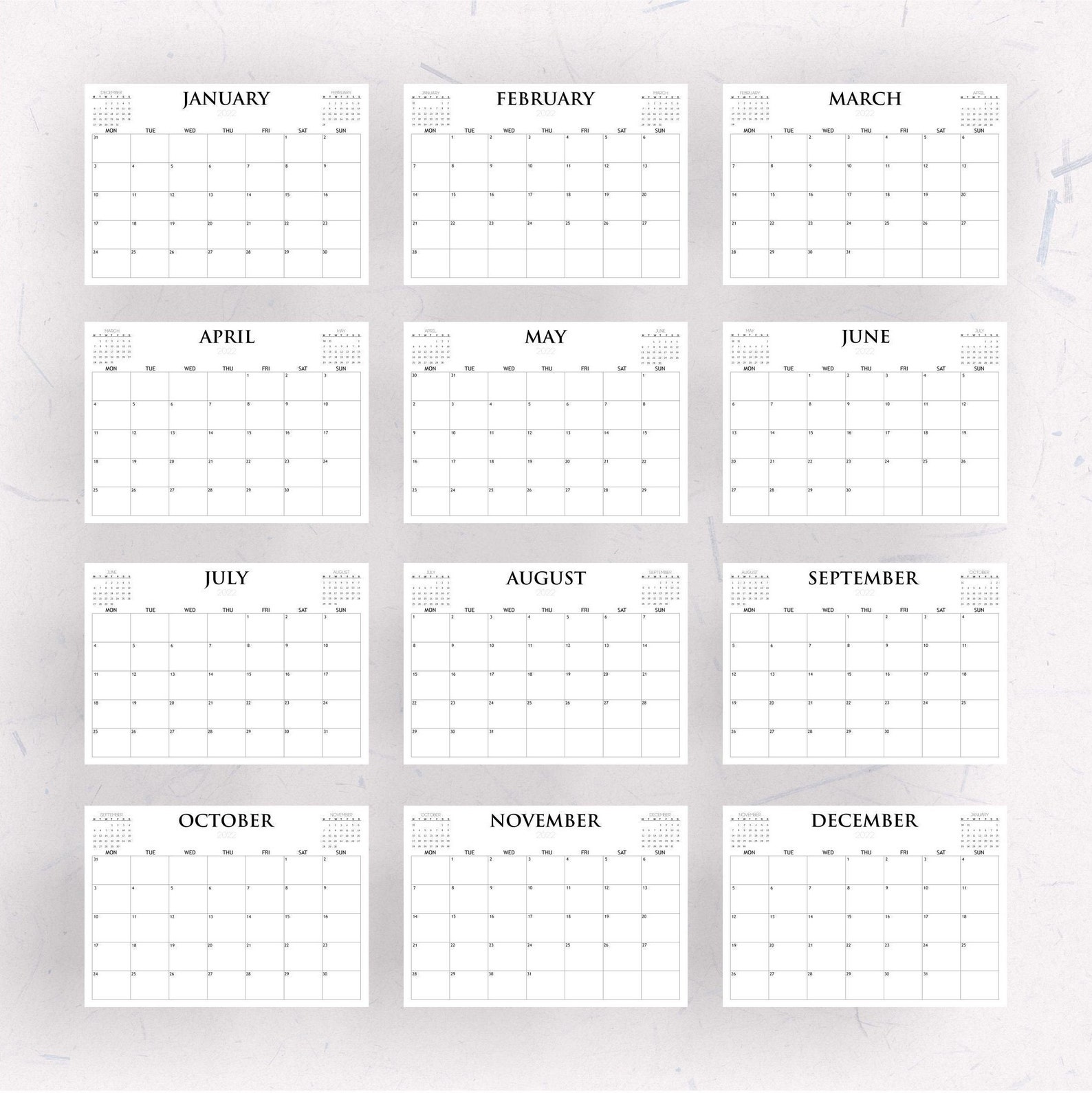 2022 printable calendar 2022 big wall calendar 2022 large etsy