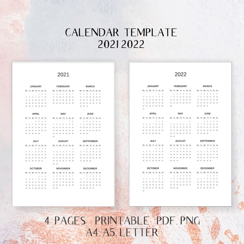 Yearly Calendar Bundle Printable Planner Inserts 2021 2022 | Etsy