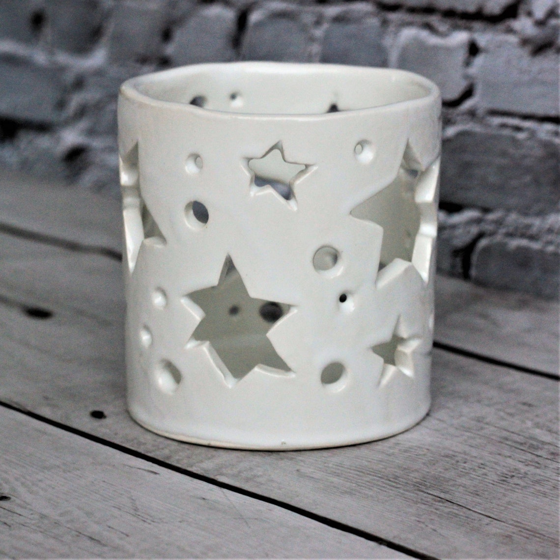 White Ceramic House Candle Holder Candle Lantern Tea Light Etsy