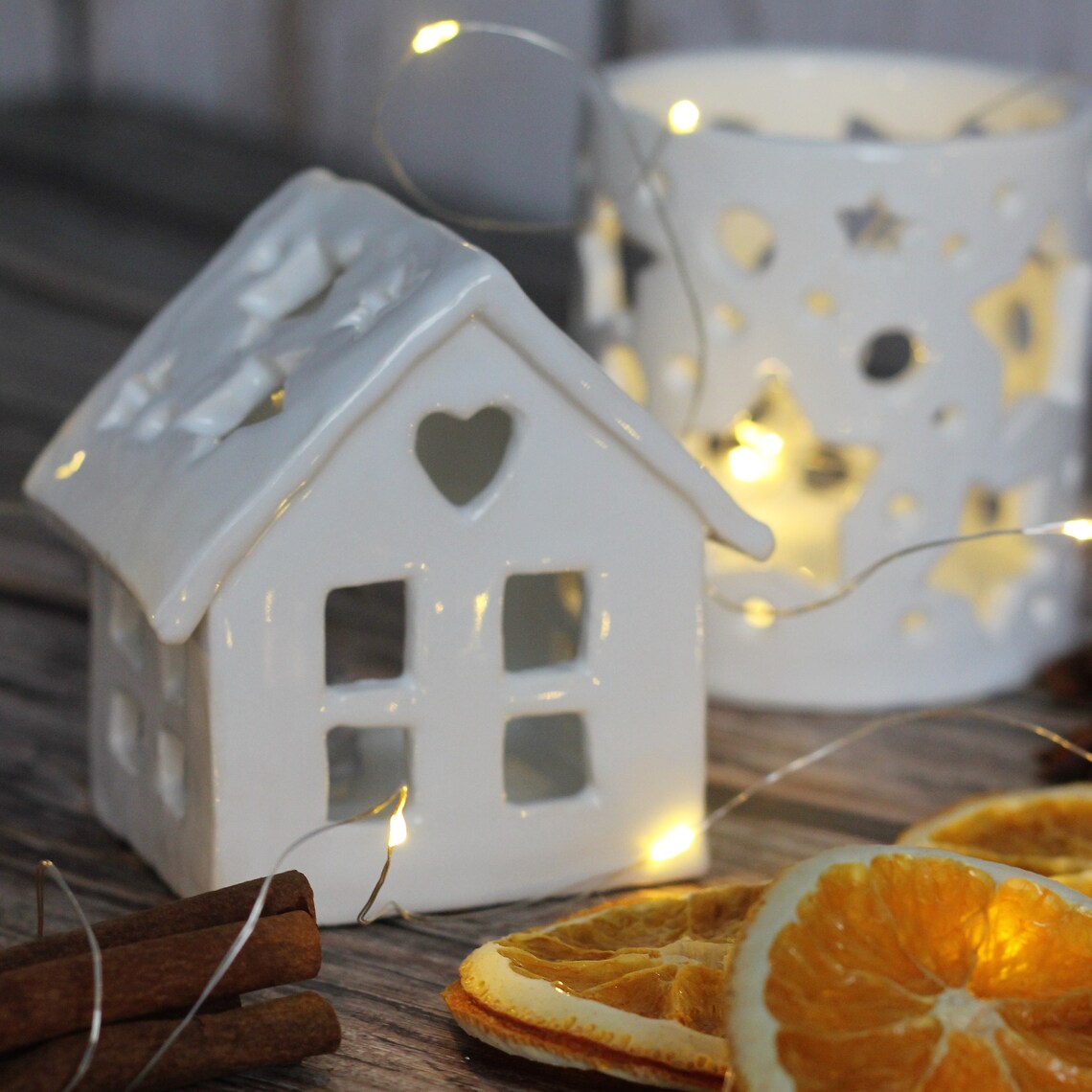 White Ceramic House Candle Holder Candle Lantern Tea Light Etsy