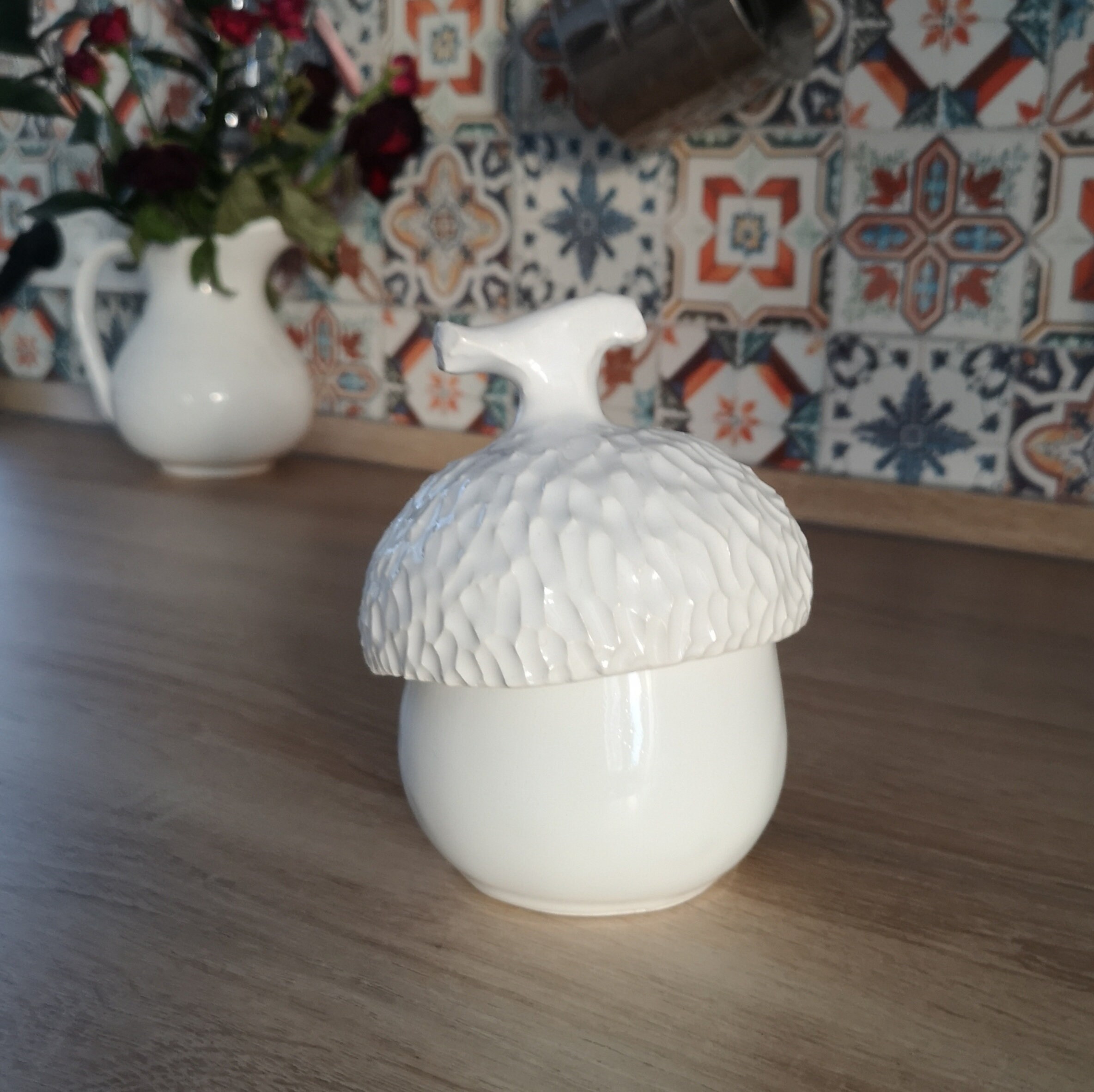 Acorn White ceramic jar with lid Salt cellar Sugar bowl Nuts Etsy