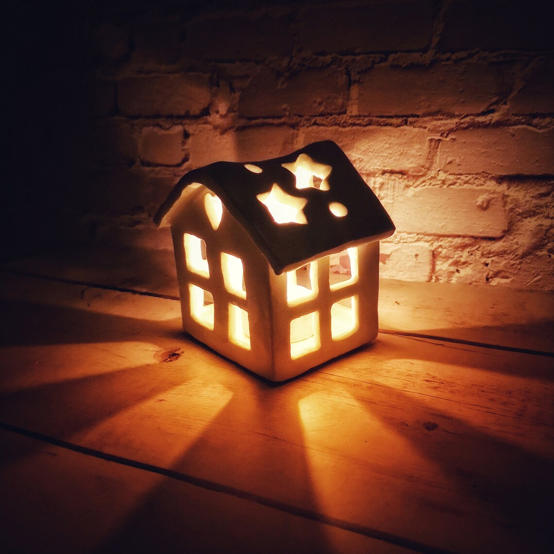White Ceramic House Candle Holder Candle Lantern Tea Light Etsy