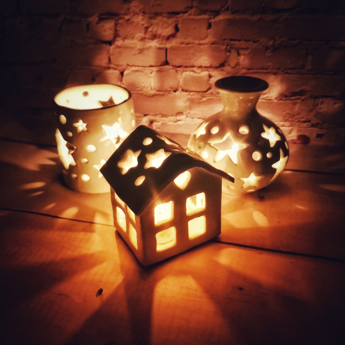 White Ceramic House Candle Holder Candle Lantern Tea Light Etsy