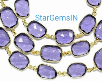 Amethyst Rectangle Shape Bezel Link Chain,Purple Gemstone Bezel Chain,Handmade Bezel Connector,Station Bezel Link,Amethyst jewelry Making,
