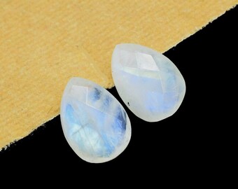 Briolette de piedra lunar arcoíris en forma de pera, Briolettes facetados de piedra lunar en forma de pera, Cuentas llamativas de piedra lunar, Piedra preciosa natural para joyería, Briolette en forma de pera