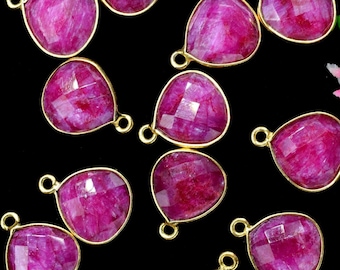 Natürliche Rubin 12 mm Herz Lünette Charms, Herz Form Anhänger, Edelstein-Anschluss Anhänger, Station Bezel Link Lieferungen, Rubin Herz Schmuck machen