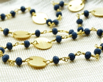 Cadena de cuentas de ágata azul de 3 mm, cadenas de rosario de ágata azul, cadena de alambre de ágata azul, cadena de latón, cadena para hacer joyas, cadena de rosario, dijes de latón