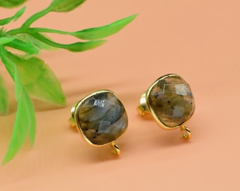 Labradorite 10mm Square Connector Post Stud,Earring Connectors,Labradorite Jewelry,Single Loop Connectors,Jewelry Findings,June birthston,
