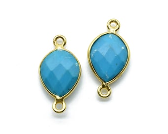 Pendentif connecteur avec lunette en calcédoine turquoise et plaqué or