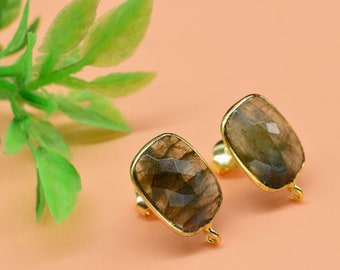 Labradorite 12x16mm rectangle Earring Connector,Jewelry Making,Sapphire Connector post stud,Gold Plated Earring Connector,Rectangle Studs