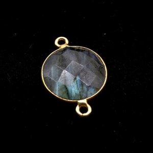 Labradorite 14mm Round double bail connectors,Labradorite Pendant,Faceted Labradorite bezel link,Gemstone Charm,Gemstone Pendant,Round charm
