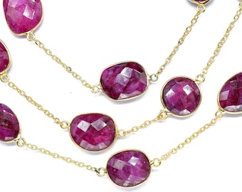 Ruby Faceted Bezel Chain Connector,Ruby Bezel Chain,Free Size Gemstone Connector,Jewelry making chain,Handmade Chain,Ruby Bezel Jewelry
