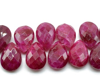 9x13mm Ruby Briolettes,Natural Ruby Beads,Faceted Ruby Beads,Ruby Faceted Pear Briolettes,Ruby teardrop beads,Jewelry making beads,Supplies,