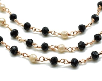 Schwarze Spinell 3 mm Rosenkranz Perlen Kette, Schwarze Spinell Facettierte Perlen Draht Gewickelt Kette, Messingketten,Schmuckherstellung Ketten, Perlen Rosenkranz