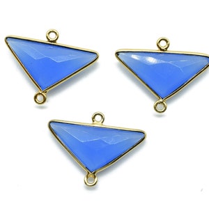 Blue Chalcedony 12x25mm Triangle shape double bail Connector,Bezel links Connector,jewelry making Connector,double Loop Connector,Chalcedony