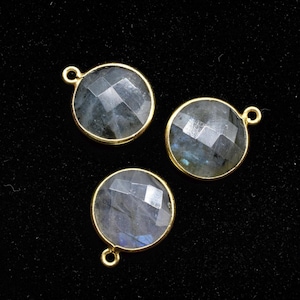 Labradorite 14mm Round Charm,Labradorite Round Pendant,Labradorite Faceted ,Gemstone bezel Charm,June Birthstone Pendant,Handmade Connector