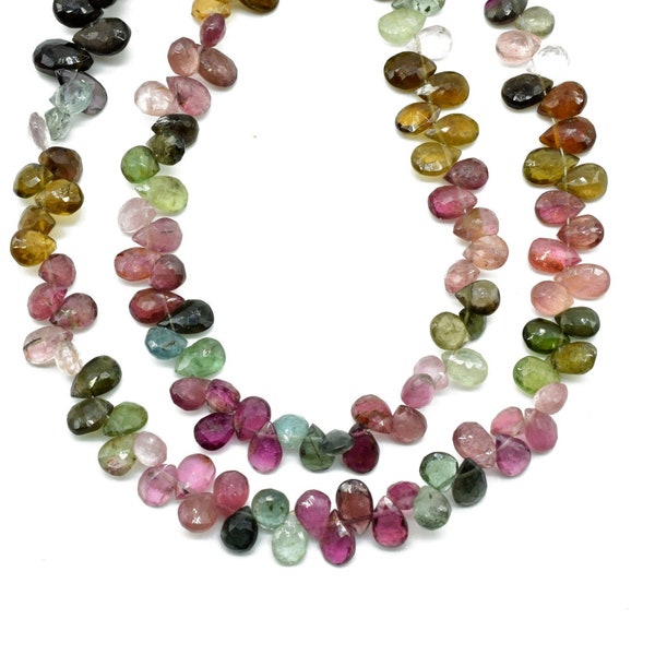 Multi Tourmaline Briolette,Multi Tourmaline pear shape Faceted beads,tiny pear shape Tourmaline beads,8''Briolettes strand,4x6 pear shape