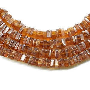 Hessonite Garnet Heishi Square Beads,Gemstone Center Dril Square chips,Handmade 16 inch long Strand,Hessonite Square Flat Thin smooth Beads